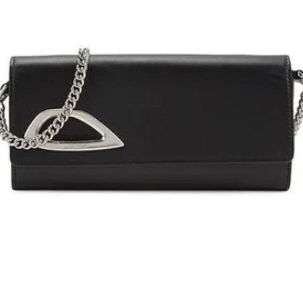 Off-White Black Leather Clutch with Silver Chain